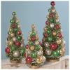 Bethany Lowe Set/3 Retro Bottle Brush Beaded Christmas Trees Red White Green Tabletop Decor view 1