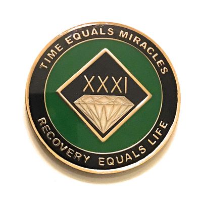 31 Year NA Green & Black Diamond Style Recovery, Clean, Medallion, Chip, Coin, Token