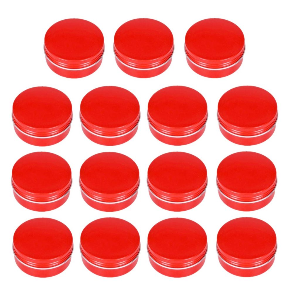2oz/60ml Red Aluminum Tin Jar With Screw Lid - 15 Pack Metal Round Cans Containers for Lip Balm, DIY Salve, Spice, Candies, Crafts - Cosmetic Sample Steel Containers