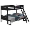Coaster Home Furnishings Littleton Transitional Wood Twin Over Full Size Bunk Bed Frame with Ladder and Guardrails Fully Slatted Mattress Ready Foundation Black 405052BLK view 4