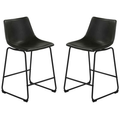 Cortesi Home Safi Counterstools in Distressed Black Faux Leather (Set of 2) 24" Seat