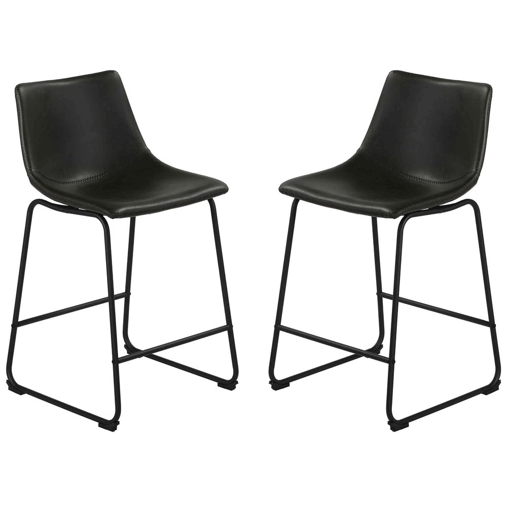 Cortesi Home Safi Counterstools in Distressed Black Faux Leather (Set of 2) 24" Seat