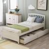 Harper & Bright Designs Twin Storage Bed Frame, Wood Platform Bed with Two Drawers and Headboard, White view 3