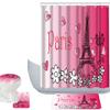 Amagical Paris Eiffel Tower Pattern with Hot Pink Heart Romantic Pattern 16 Piece Bathroom Mat Set Shower Curtain Set Vintage Bath Mat Contour Mat Toilet Cover Shower Curtain with 12 Hooks view 1