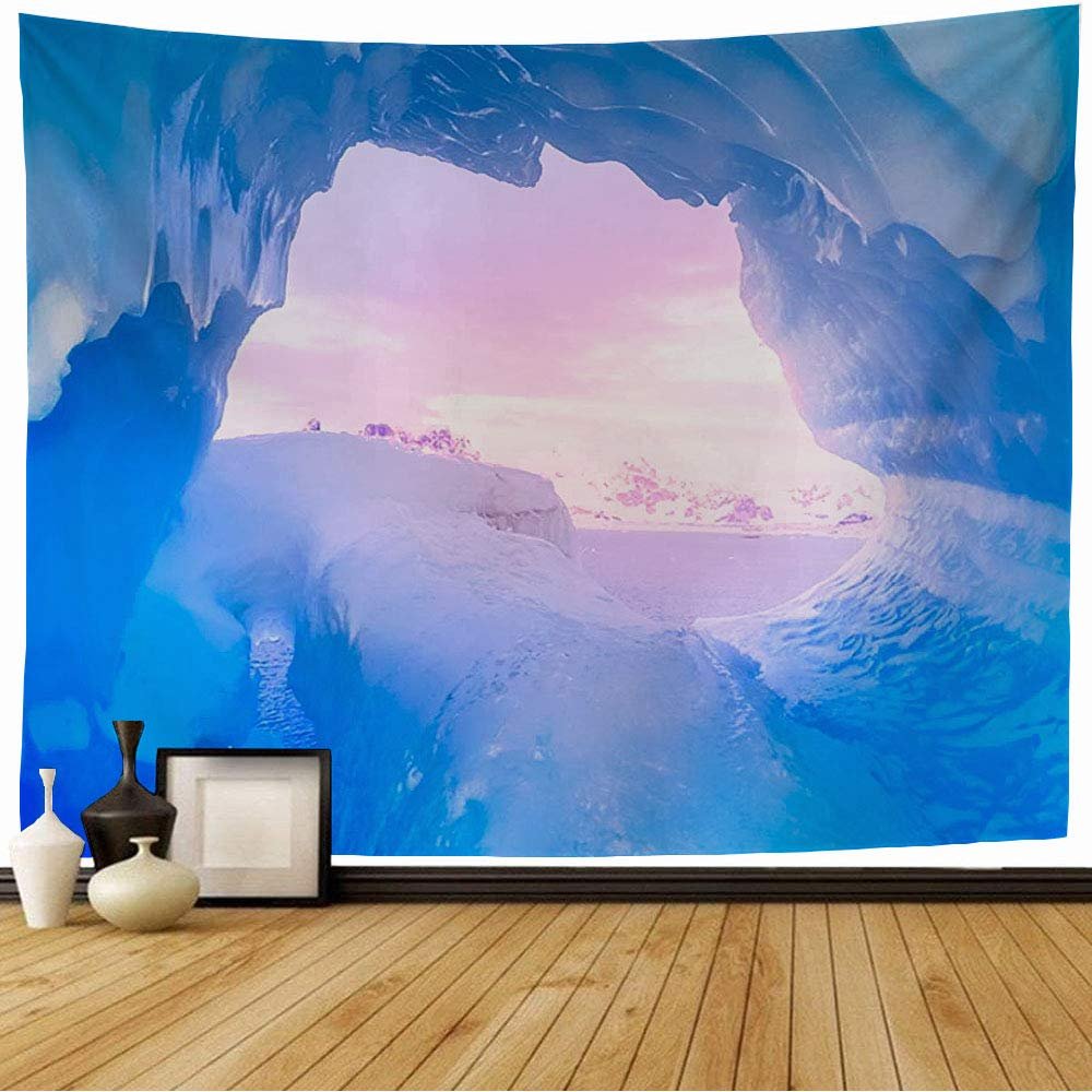 Staropho Tapestry Blue Majestic Ice Cave Covered Melting Uncultivated Snow Flooded Polar Nature Exploration Textures Wall Tapestry Beach Tapestry for Bedroom Dorm 60x50 Inch
