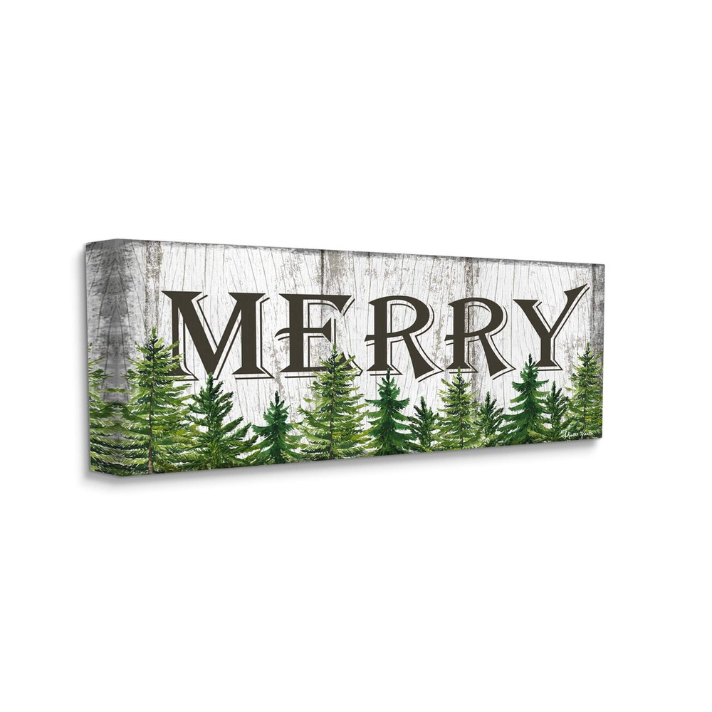 Stupell Industries Merry Text Rustic Winter Forest Pine Trees