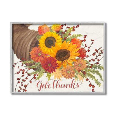 Stupell Industries Give Thanks Autumn Harvest Floral Cornucopia
