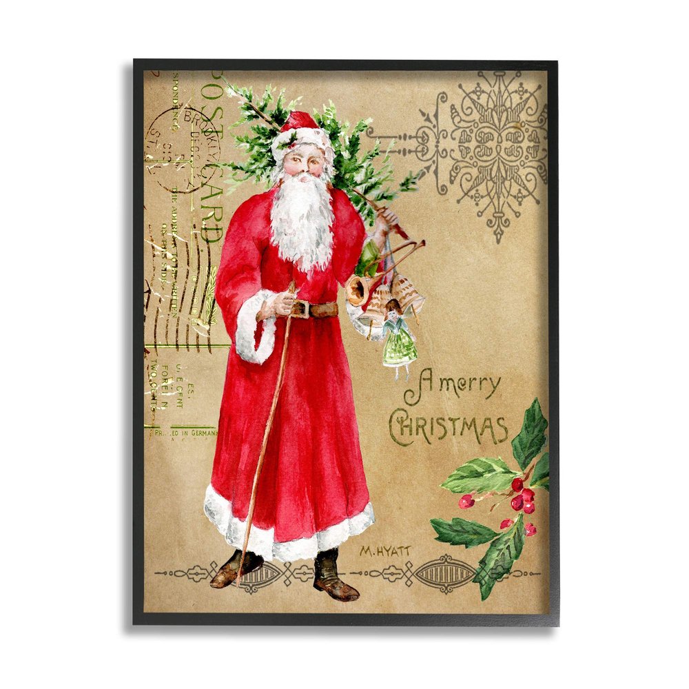 Stupell Industries Vintage Santa Claus Vintage Christmas Postal Design