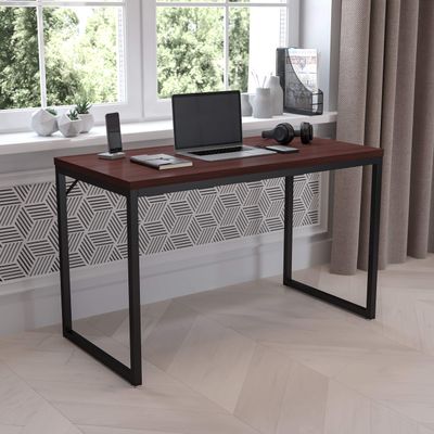 BizChair Industrial Modern Desk - Commercial Grade Office Computer Desk and Home Office Desk - 47" Long (Mahogany/Black)