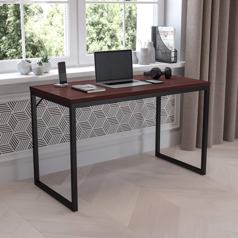 BizChair Industrial Modern Desk - Commercial Grade Office Computer Desk and Home Office Desk - 47" Long (Mahogany/Black)