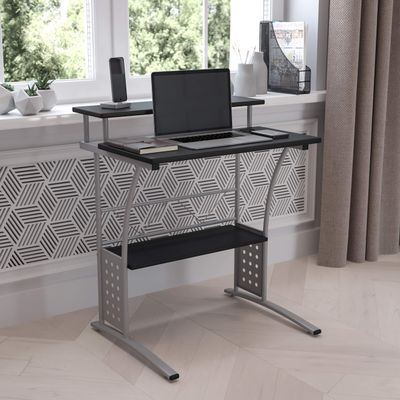 BizChair Black Computer Desk with Perforated Side Paneling