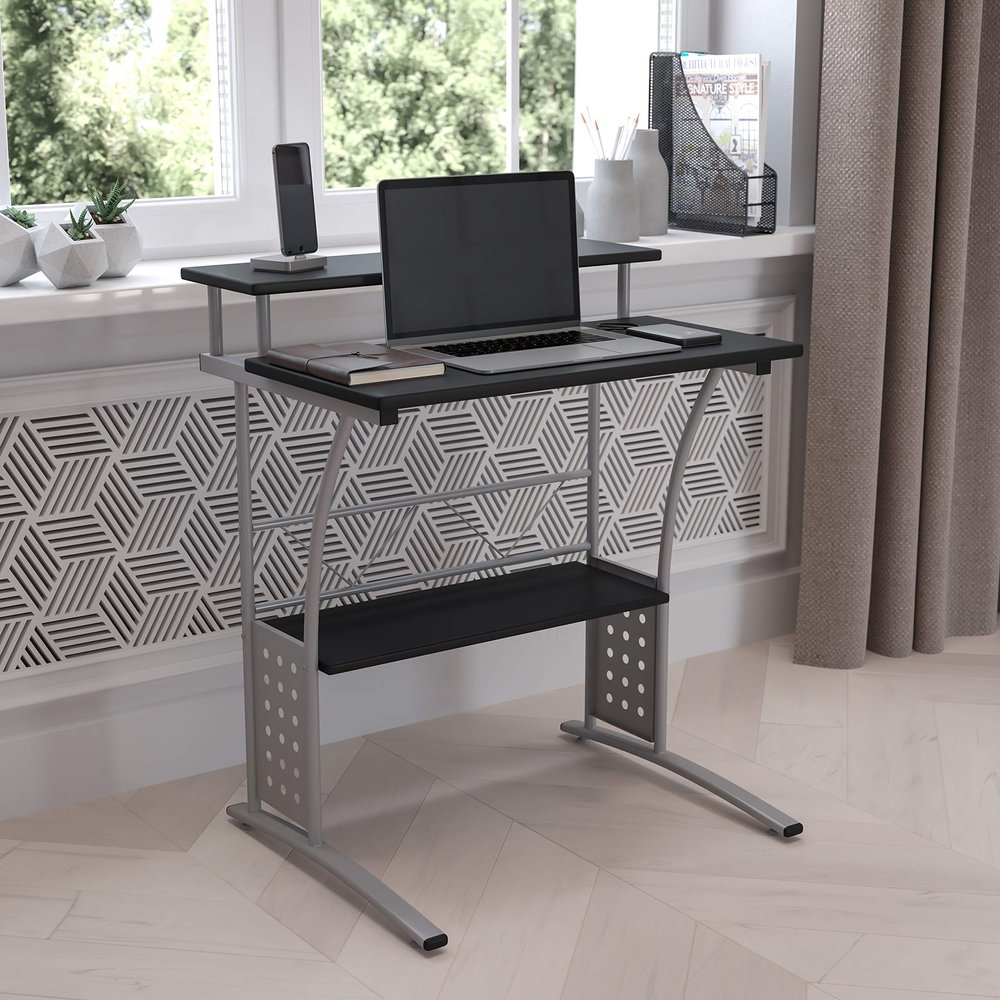 BizChair Black Computer Desk with Perforated Side Paneling