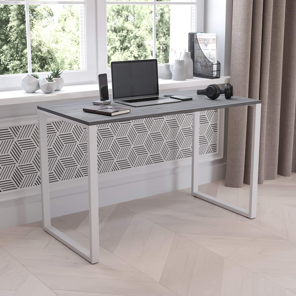 BizChair Industrial Modern Desk - Commercial Grade Office Computer Desk and Home Office Desk - 47" Long (Rustic Gray/White)