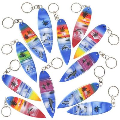 ArtCreativity Wooden Surfboard Keychains, Set of 12, Fun Key Chains for Backpack, Purse, Luggage, Great Summer Party Favors for Luau, Beach, and Pool Parties, Cool Goodie Bag Fillers for Kids