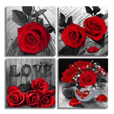 ALCCB 12 Pack Large Hard Shoe Organizer for Size 14, Upgrade Modular Clear Plastic Stackable Shoe Rack Storage Box Organizer for Closet, Red, Flower Pictures Canvas Print Artwork for Living Room