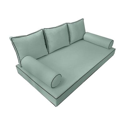 Prolinemax |SLIPCOVER ONLY|S3 Outdoor Daybed Mattress Bolster Backrest Cushion Covers Contrast Trim Twin-XL AD002
