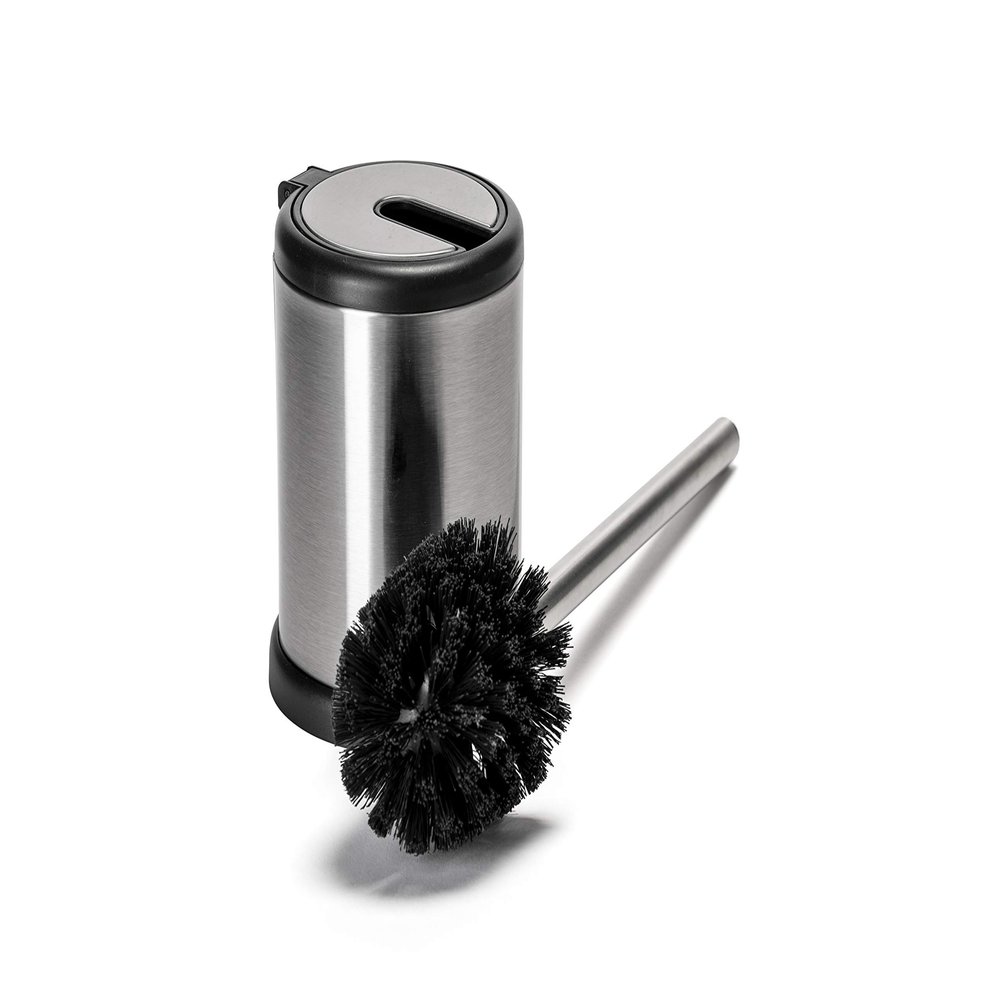 Croydex Auto Closing Toilet Brush, Chrome, H 385mm x W 144mm x D 114mm