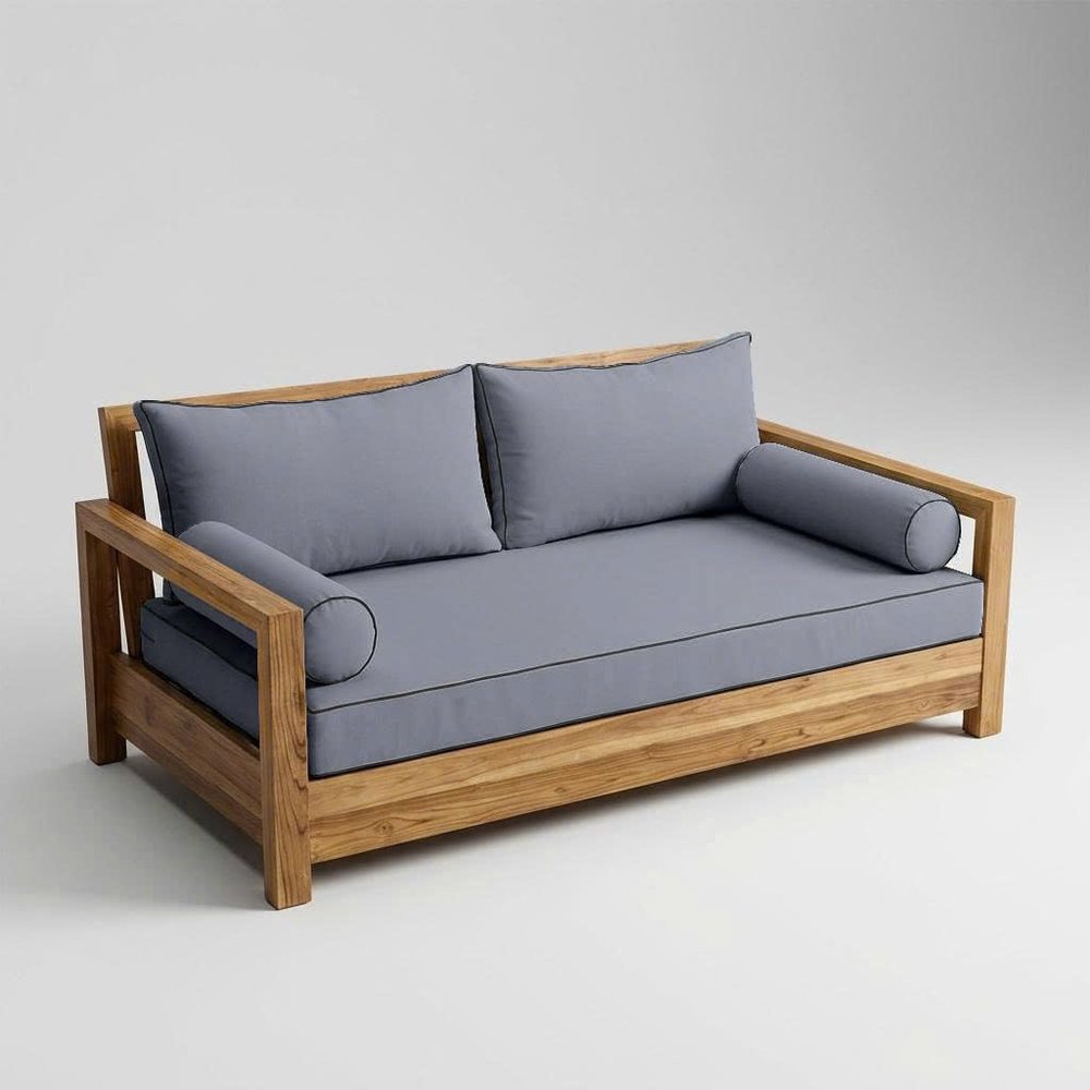 Prolinemax Style 2 - Mattress & Pillow Bolster Cushion for Outdoor Indoor Daybed Porch Swing Bed Contrast Trim Twin-XL Size AD001 | Covers ONLY |