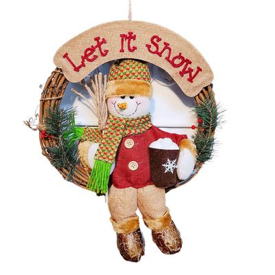 Linxueyi Christmas Large Solid Wood Rattan Door Wreath Hanger Cute Xmas Element Doll Door Wreaths Imitation Decorations Home Festival Party Supplies-9