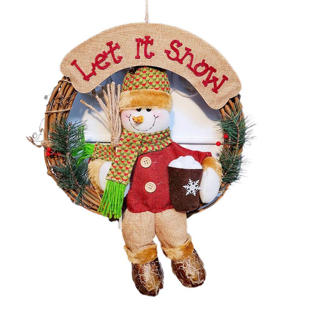 Linxueyi Christmas Large Solid Wood Rattan Door Wreath Hanger Cute Xmas Element Doll Door Wreaths Imitation Decorations Home Festival Party Supplies-9