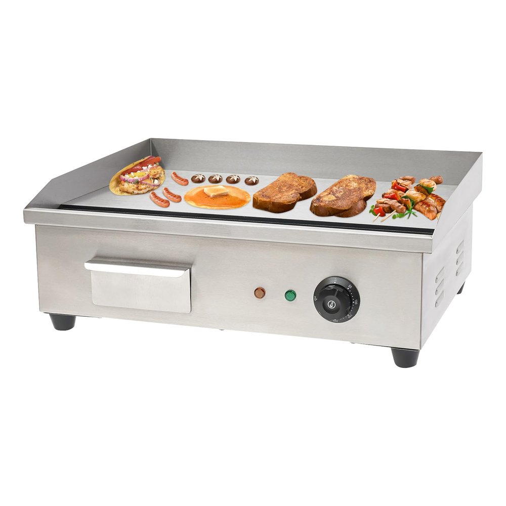 Commercial Flat Top Grill 110V 3000W 21.3x11.8in Electric Countertop Griddle, Non-stick Stainless Steel Teppanyaki Flat Top Grill, Thermostatic Control 122-572 for Restaurants