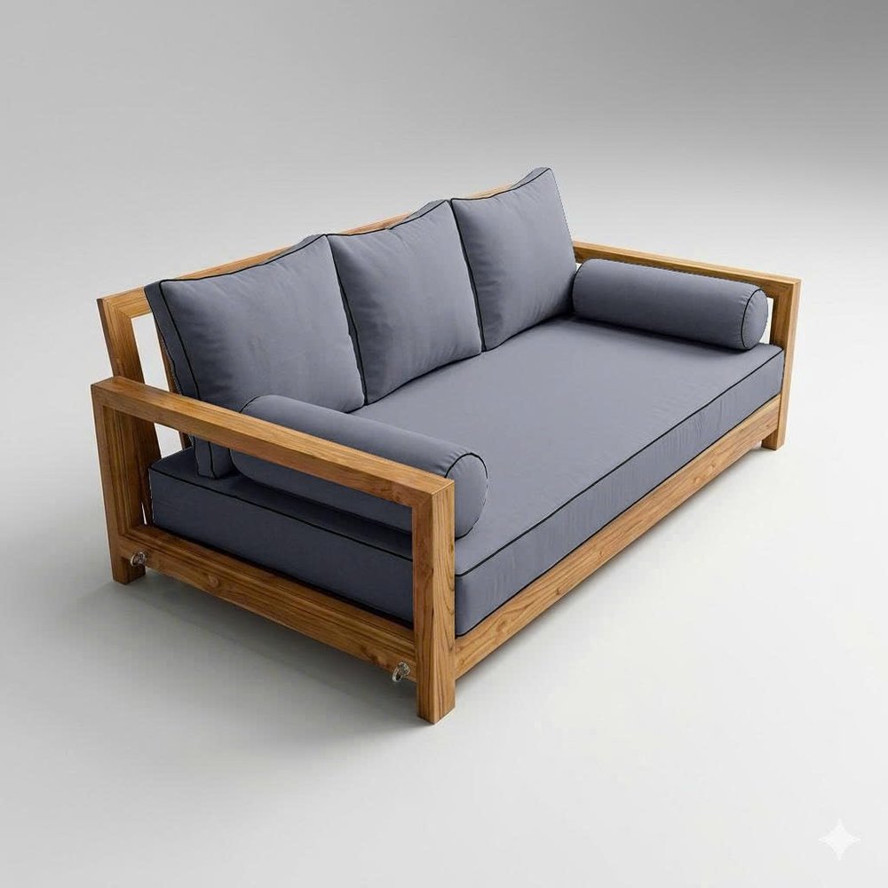 Prolinemax Style 3 - Mattress & Pillow Bolster Cushion for Outdoor Indoor Daybed Porch Swing Bed Contrast Trim Twin-XL Size AD001 | Covers ONLY |