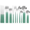 Uniturcky 304 Stainless Steel Flatware Service For 6, Green Silver Utensils Sets Cutlery,Resuable Tableware Set Including Dinner Knife Fork Spoon 30-Piece Silverware Set For Camping Wedding view 1