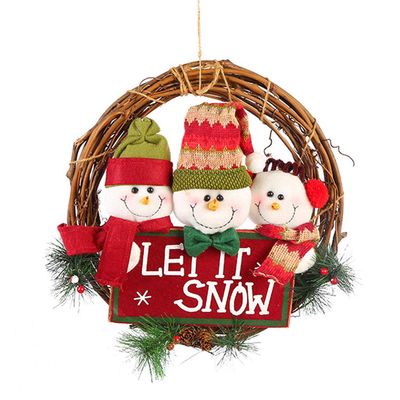 Linxueyi Christmas Large Solid Wood Rattan Door Wreath Hanger Cute Xmas Element Doll Door Wreaths Imitation Decorations Home Festival Party Supplies-2