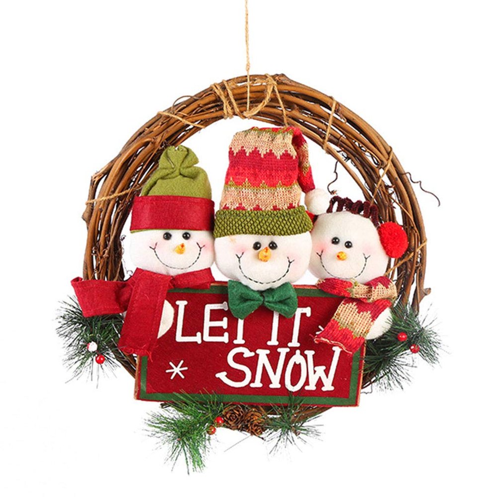 Linxueyi Christmas Large Solid Wood Rattan Door Wreath Hanger Cute Xmas Element Doll Door Wreaths Imitation Decorations Home Festival Party Supplies-2