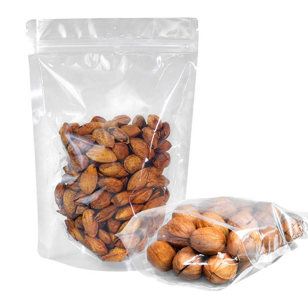 SixWeKit 100 Pack Smell Proof Mylar Bags 9.5x13.8+4inch, Resealable Stand Up Food Storage Bags Clear Reusable Self Seal Zipper Lock Mylar Bags for Food, Seeds,Small Business