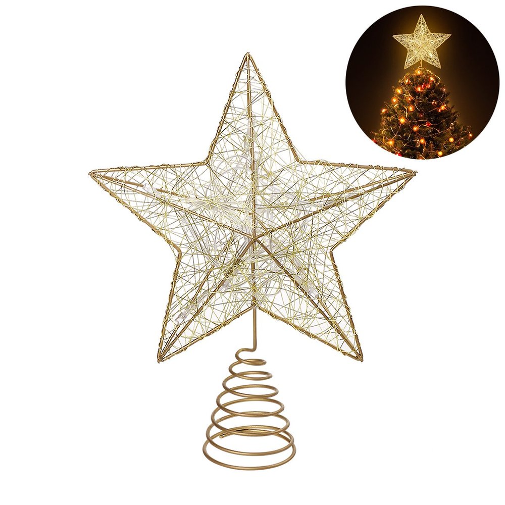 Cabilock Lighted Christmas Tree Topper, 9.8 in Gold LED Star Holiday Decor