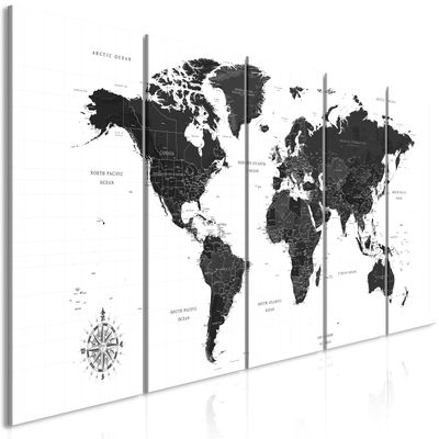 artgeist Textured Canvas Wall Art World Map 40x16 in - 5pcs Painting Canvas Prints Picture Artwork Image Framed Contemporary Modern Photo Wall Home k-A-0422-b-m