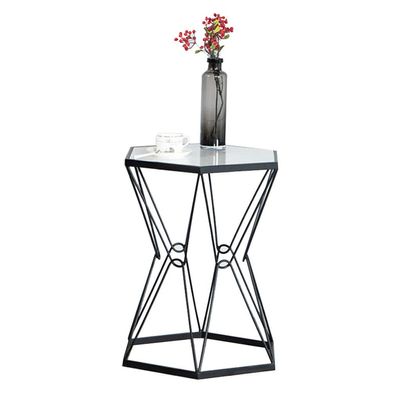CGF Coffee Table Polygon Side End Table Coffee Table Small Coffee Side Tables with Black Metal Legsfor Living Room Bedroom with Marble Top 