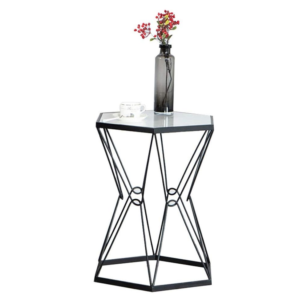 CGF Coffee Table Polygon Side End Table Coffee Table Small Coffee Side Tables with Black Metal Legsfor Living Room Bedroom with Marble Top 