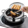 Deep Fryer Pot, Japanese Tempura Frying Pot 304 Stainless Steel Small Deep Fryer with Thermometer,Lid And Oil Drip Drainer Rack for French Fries Shrimp Chicken Wings and Shrimp (24cm/9.4inch) view 1