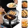 Deep Fryer Pot, Japanese Tempura Frying Pot 304 Stainless Steel Small Deep Fryer with Thermometer,Lid And Oil Drip Drainer Rack for French Fries Shrimp Chicken Wings and Shrimp (24cm/9.4inch) view 2