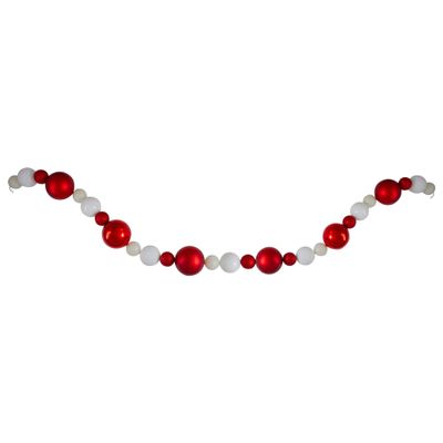 3-Finish Shatterproof Ball Christmas Garland - 6' x 4" - Red and White - Unlit