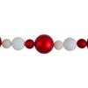 3-Finish Shatterproof Ball Christmas Garland - 6' x 4" - Red and White - Unlit view 3