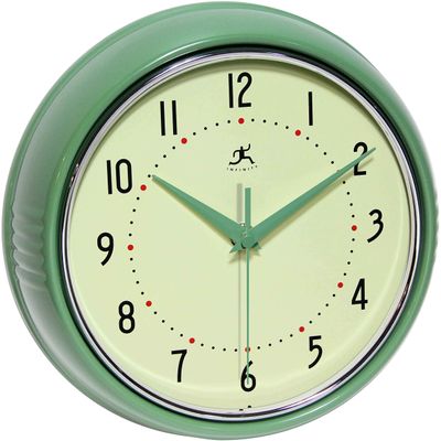 Infinity Instruments LTD. Retro 9 inch Silent Sweep Non-Ticking Mid Century Modern Kitchen Diner Wall Clock Quartz Movement Retro Wall Clock Decorative (Green)