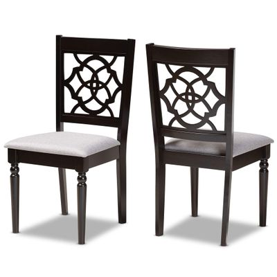 Baxton Studio Renaud 2-Piece Dining Chair Set - Grey Fabric Upholstered With Dark Brown Finished Wood