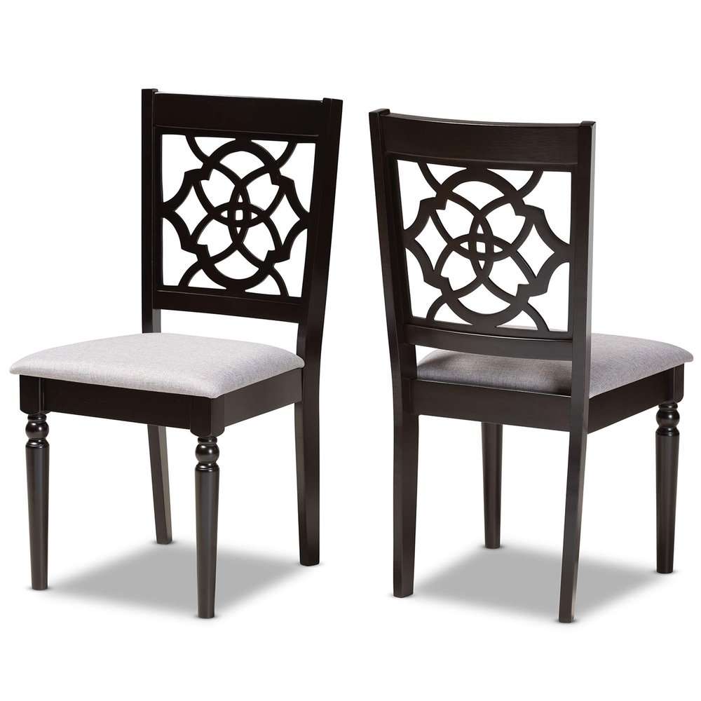 Baxton Studio Renaud 2-Piece Dining Chair Set - Grey Fabric Upholstered With Dark Brown Finished Wood