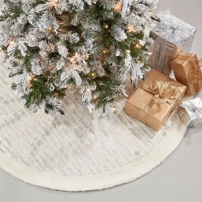 Fennco Styles Holiday Brushed Foil Print Faux Fur Christmas Tree Skirt 72 inch Round - Silver Metallic Design Tree Skirt for Home, Holiday Tree, Indoor and Special Occasion