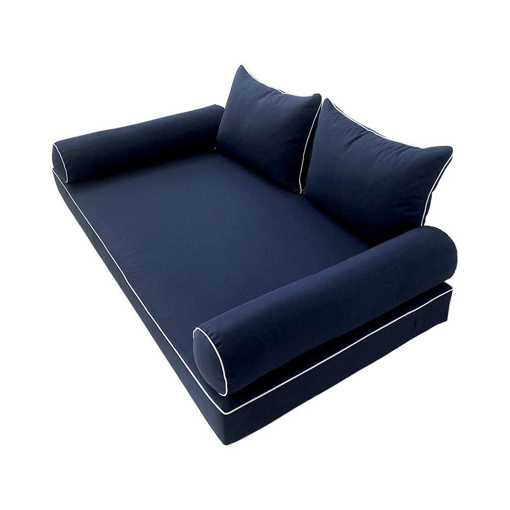 Prolinemax Style 4 - Mattress & Pillow Bolster Cushion for Outdoor Indoor Daybed Porch Swing Bed Contrast Trim Twin-XL Size AD101 | Covers ONLY |