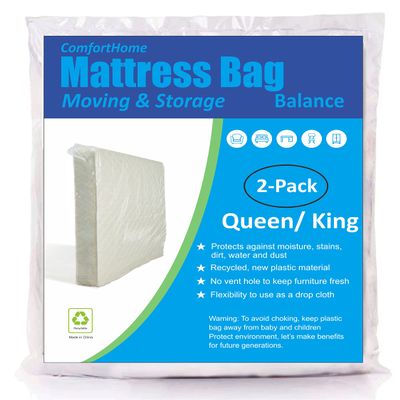 ComfortHome Mattress Bag for Moving and Storage, Medium Weight, Fits Queen and King Size Mattress, 2 Pack