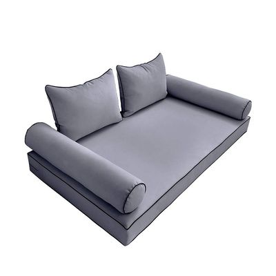 MH GLOBAL 5PC Contrast Pipe Outdoor Daybed Mattress Bolster Pillow Fitted Sheet Cover Only Style4 Twin-XL Size AD001