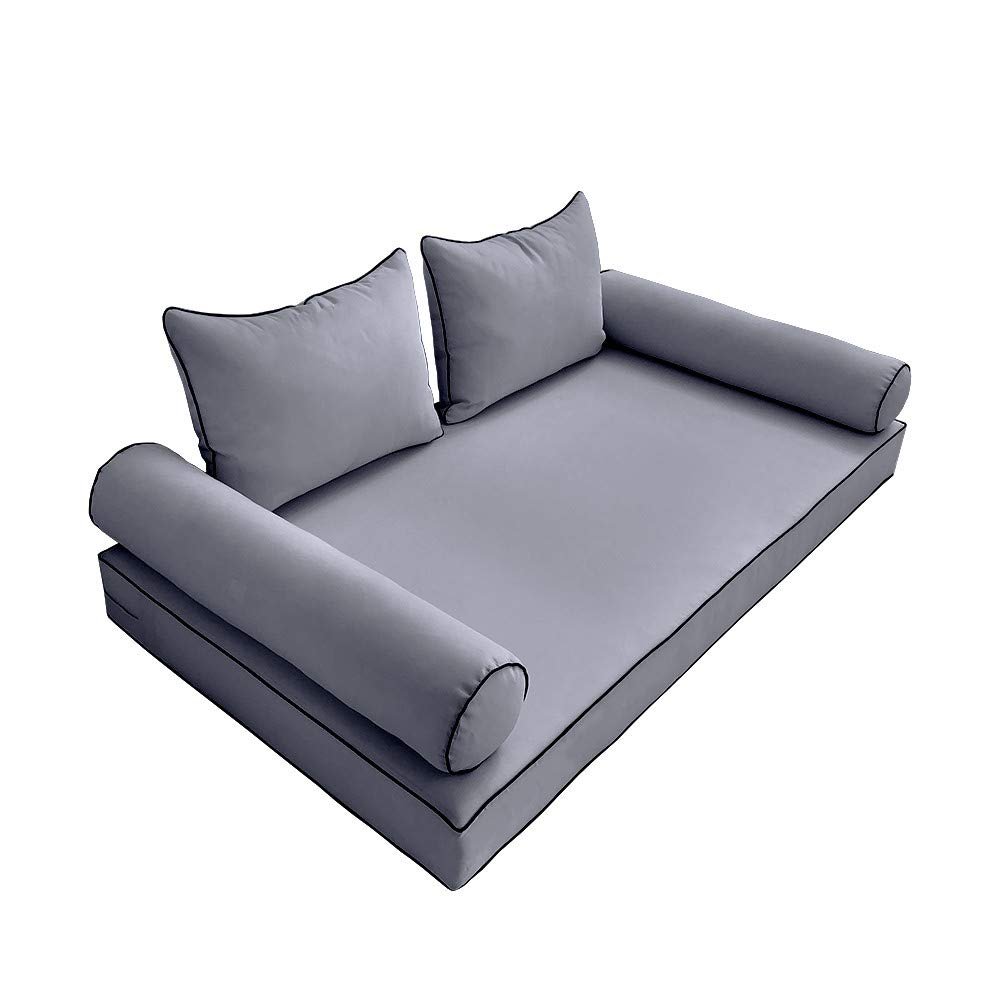 MH GLOBAL 5PC Contrast Pipe Outdoor Daybed Mattress Bolster Pillow Fitted Sheet Cover Only Style4 Twin-XL Size AD001