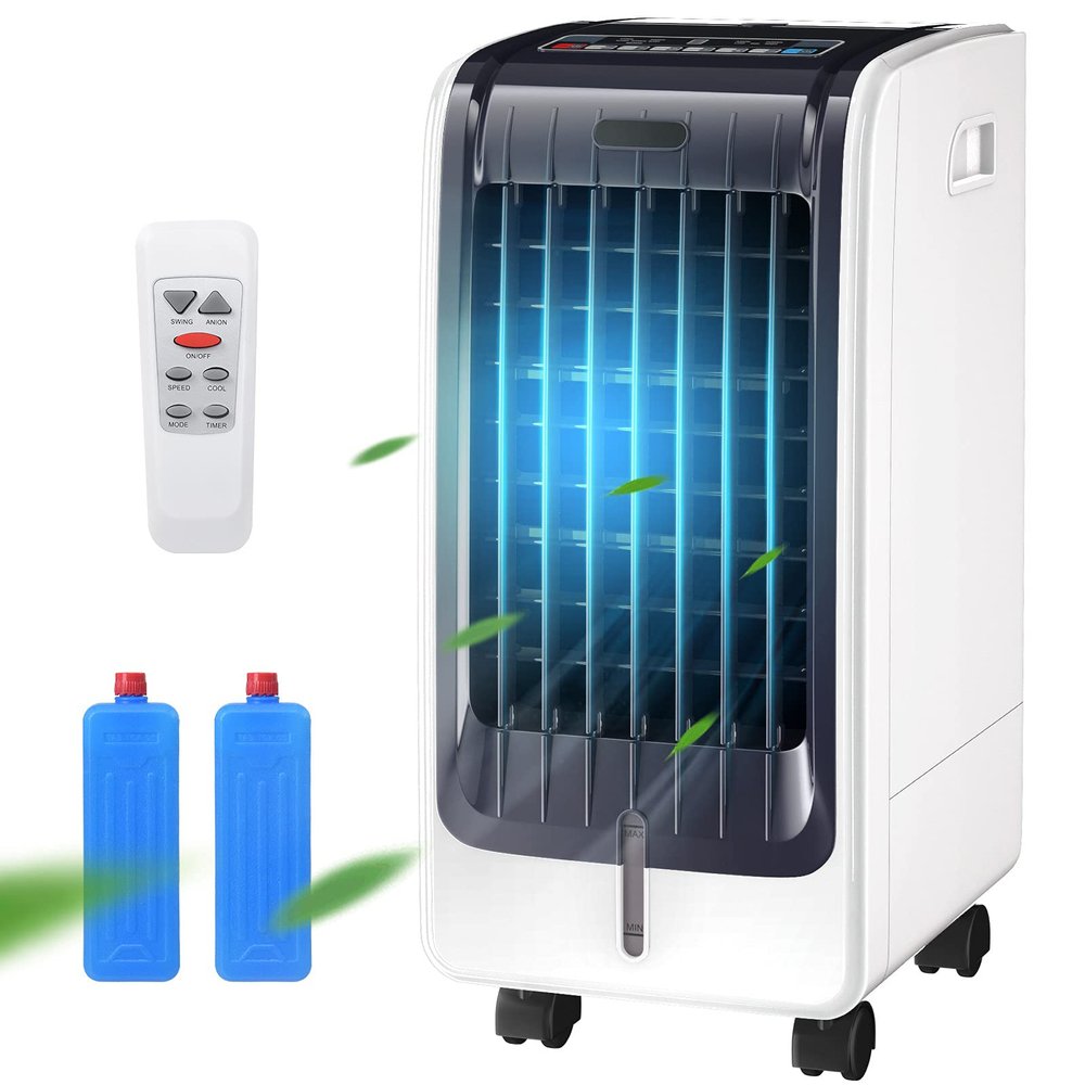GOFLAME Evaporative Air Cooler, Bladeless Fan with 3 Mode and 3 Wind Speed Settings, Air Humidifier with 6L Water Tank, Quiet Operation, 8-hour Time Setting w/Remote Control, Ideal for Home and Office