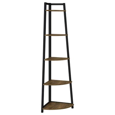 Coaster Home Furnishings - Rylan - Wood & Metal - 63-Inch 5-Tier Candner Bookshelf with Graduated Shelf Sizes and Tip-Over Restraint - Transitional - Home Office - Black & Aged Walnut - 805497