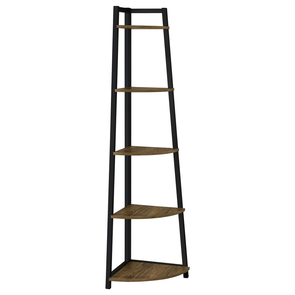 Coaster Home Furnishings - Rylan - Wood & Metal - 63-Inch 5-Tier Candner Bookshelf with Graduated Shelf Sizes and Tip-Over Restraint - Transitional - Home Office - Black & Aged Walnut - 805497