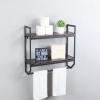 2-Tier Metal Industrial 23.6" Bathroom Shelves Wall Mounted,Rustic Wall Shelf Over Toilet,Towel Rack with Towel Bar,Utility Storage Shelf Rack, Floating Shelves Towel Holder,Retro Black view 1